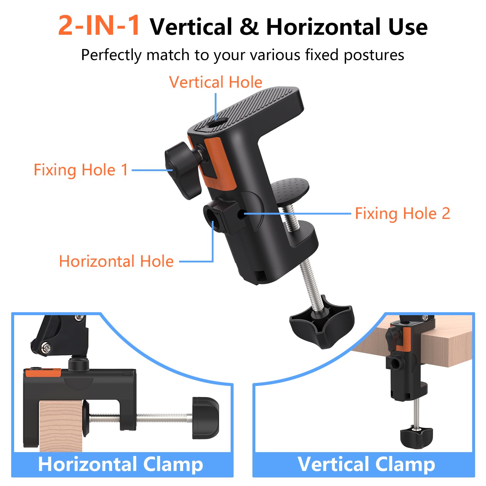 LILANZo Table Clamp Mount for Microphone Stand, 2-in-1 Mic Boom Arm Clamp Table C Clip for Desktop Overhead Camera Tripod Mic St